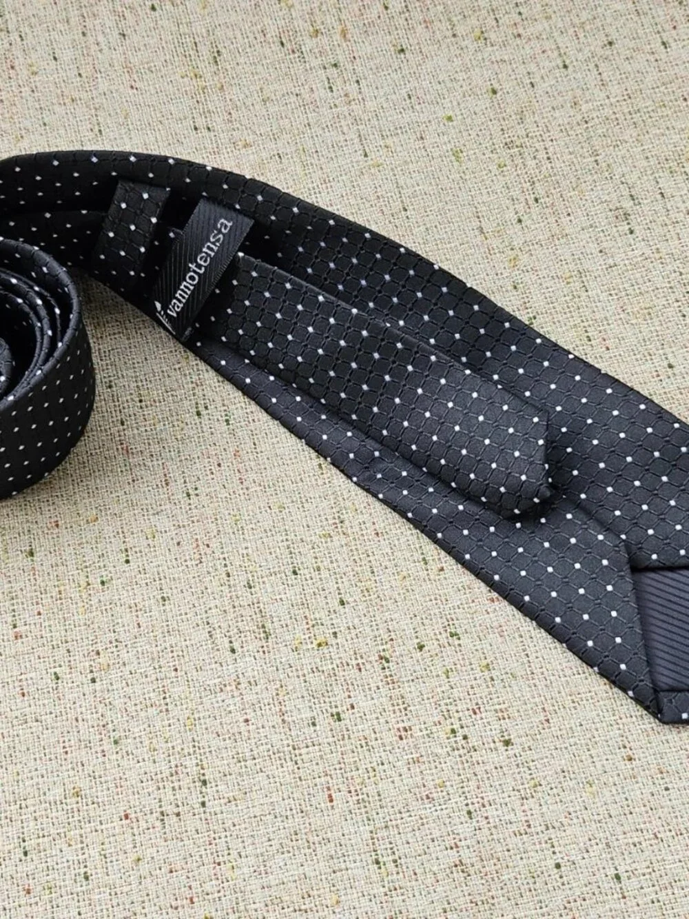 Vannotensa Fashion Tie Black Necktie W/ White Polka Dots Classic Tie NEW